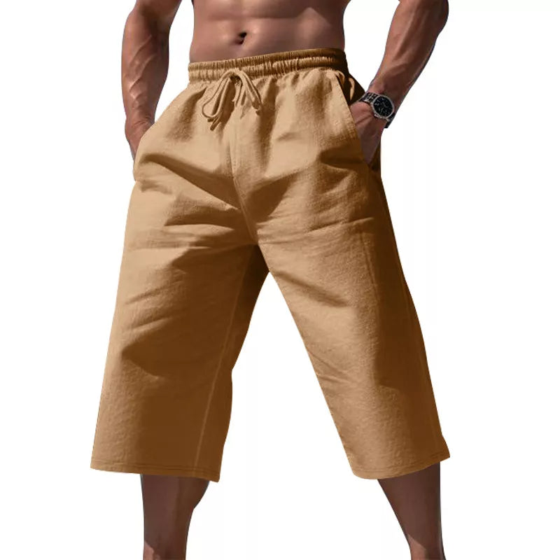 Men's Full Size Casual Drawstring Cropped Pants Plus Size in Earthy Yellow
