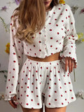 Strawberry Print Button-Down Top and Shorts Lounge Set - Lilixa.store