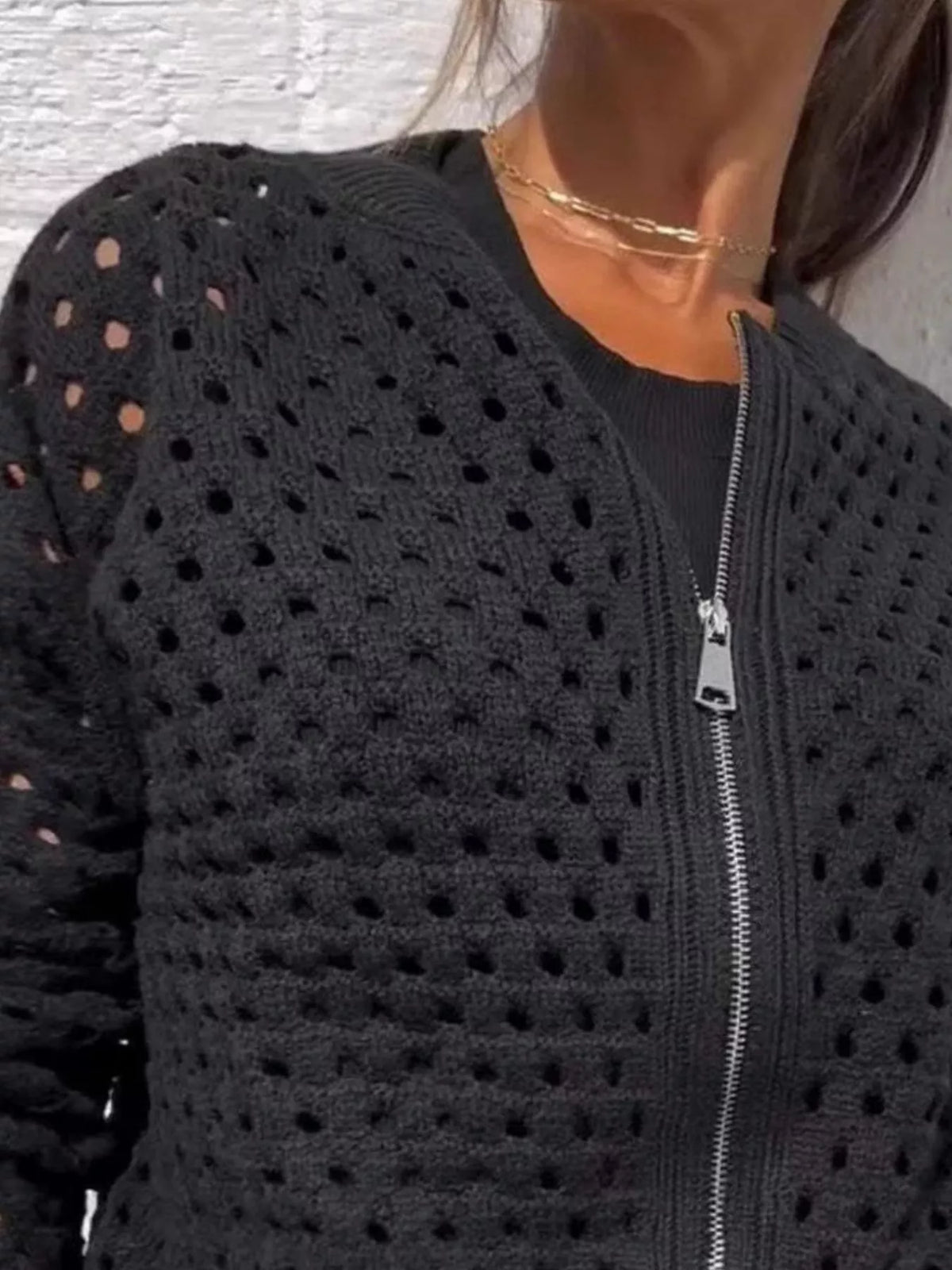 Full Size Crochet Knit Zip-Up Cardigan Plus Size - Lilixa.store