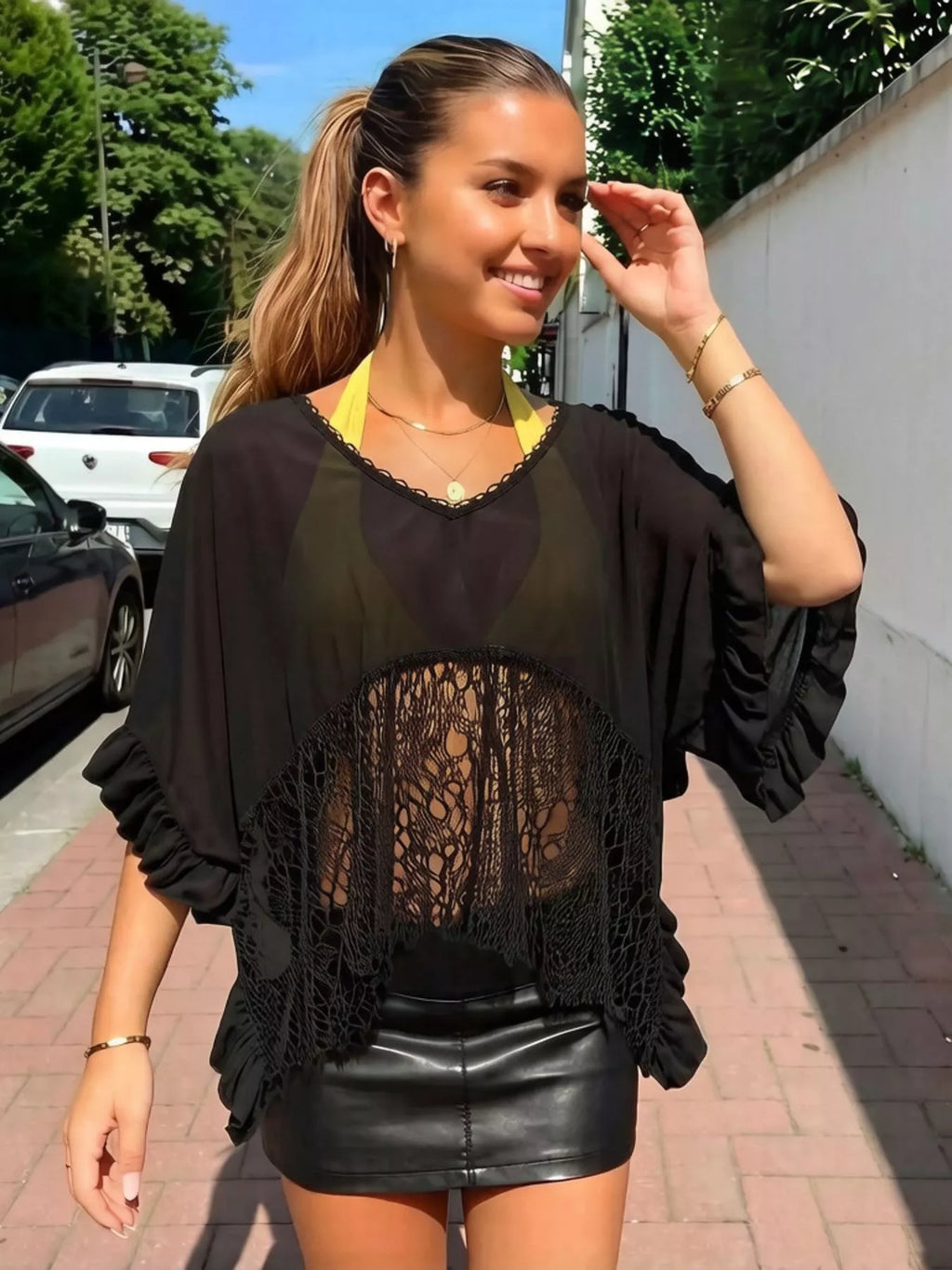 Lace Trim Flowy Cover-Up - Lilixa.store