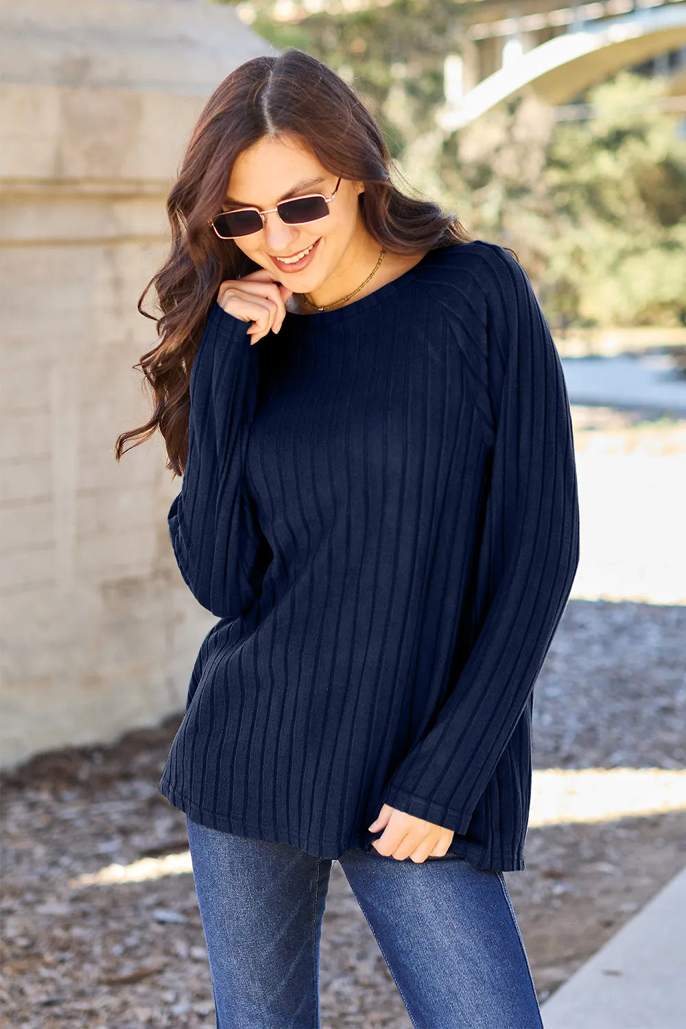 Basic Bae Full Size Ribbed Round Neck Long Sleeve Knit Top - Lilixa.store