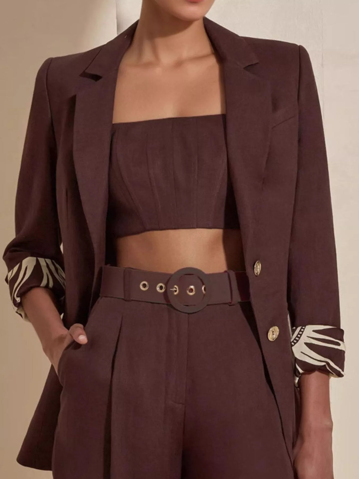 Lapel Collar Blazer and Wide Leg Pants Set