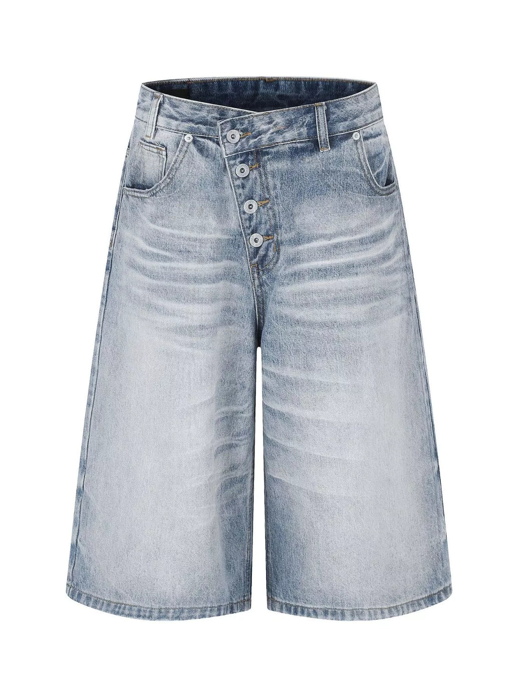 Men's High-Waisted Asymmetric Button-Fly Wide-Leg Denim Capris - Lilixa.store