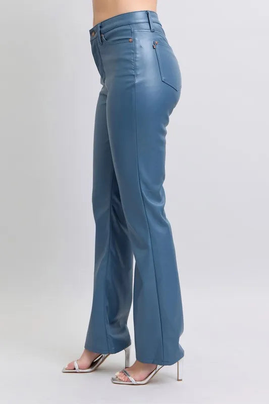 Judy Blue Full Size High Waist Tummy Control Faux Leather Bootcut Pants Plus Size - Lilixa.store