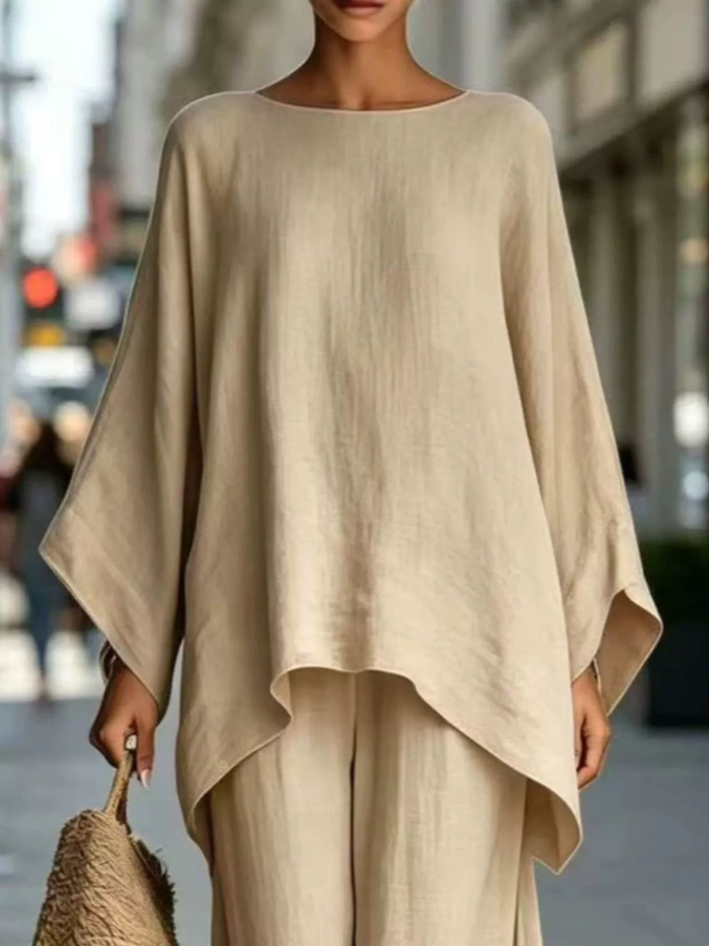 Full Size Batwing Sleeve Top and Wide-Leg Pants Set Plus Size, view 5