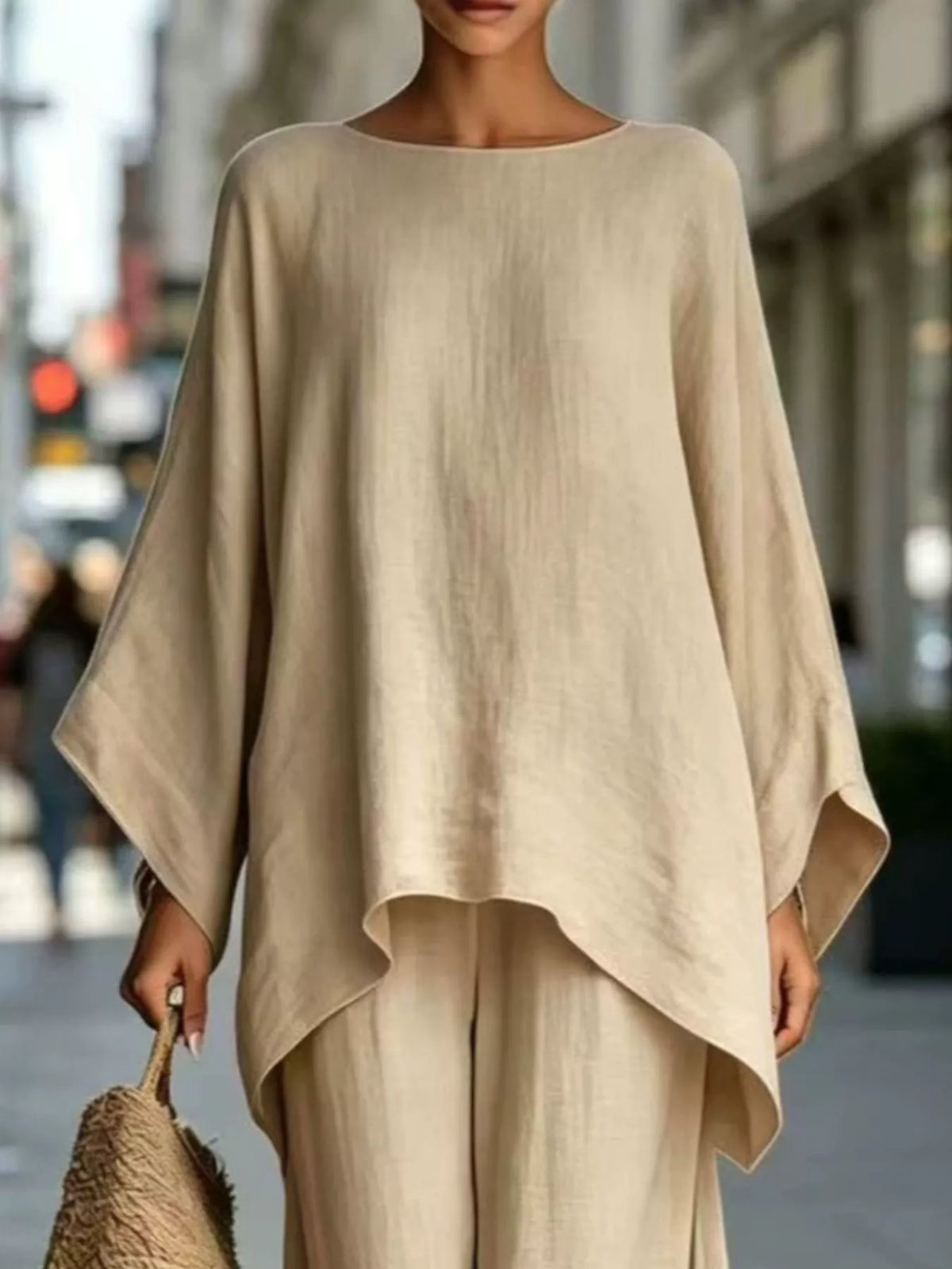 Full Size Batwing Sleeve Top and Wide-Leg Pants Set Plus Size, view 5