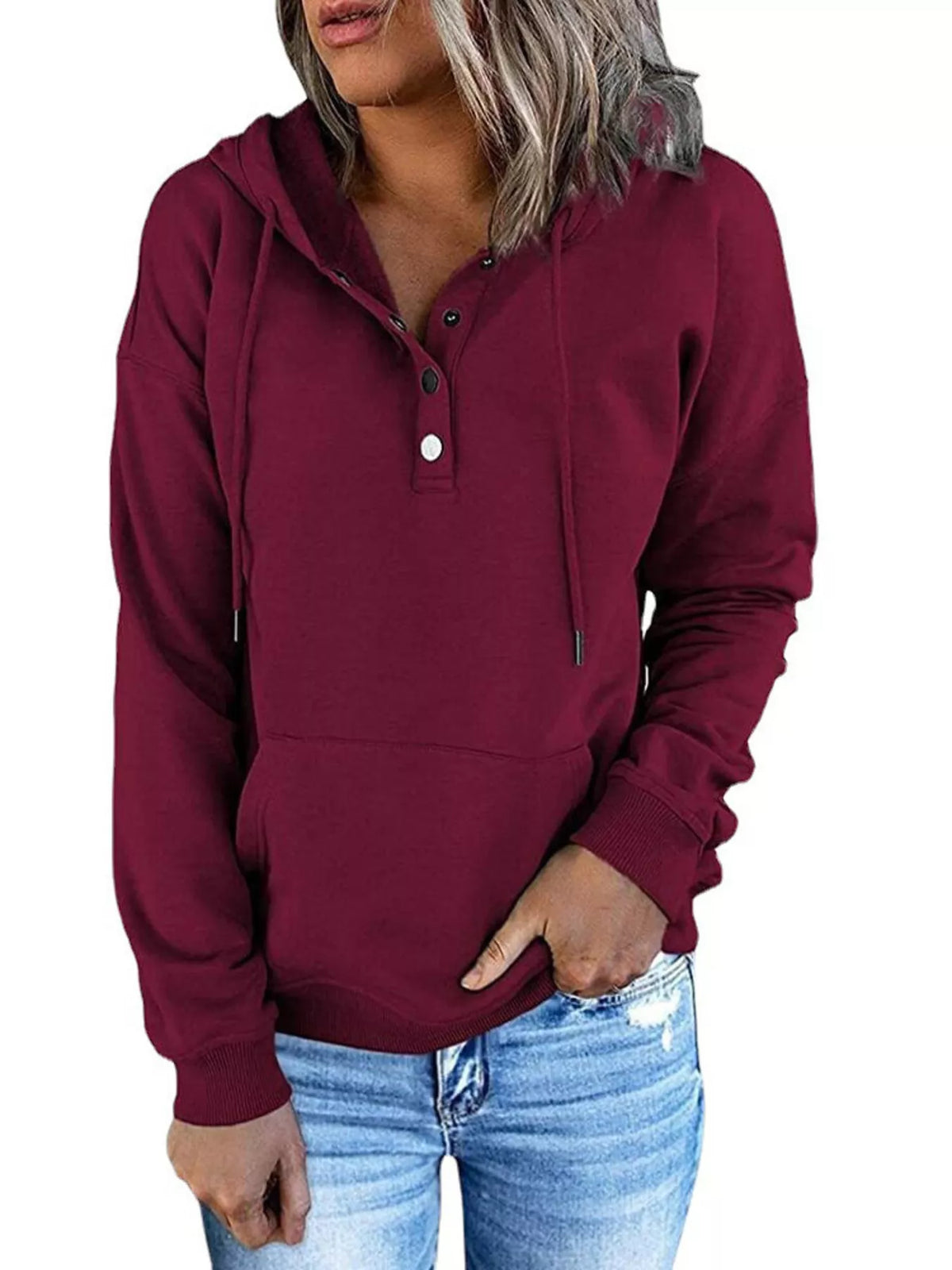 Full Size Kangaroo Pocket Drawstring Long Sleeve Hoodie Plus Size - Lilixa.store