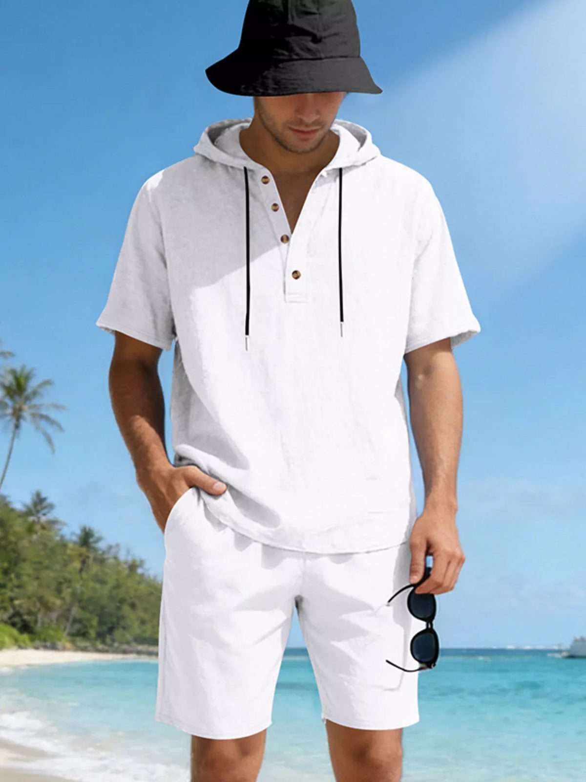 Men's Full Size Casual Short Sleeve Hooded Top & Shorts Set Plus Size - Lilixa.store