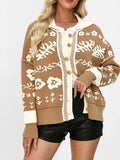 Floral Pattern Knit Cardigan with Contrast Collar - Lilixa.store