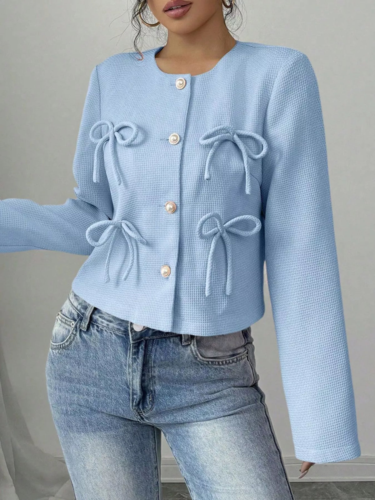 Bow Detail Cropped Outerwear, view 13