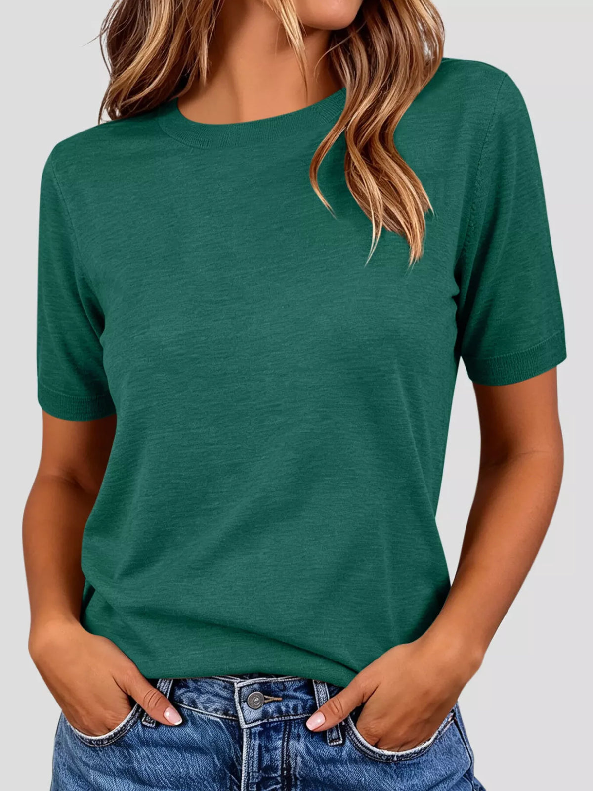 Classic Crew Neck Short Sleeve Knit Top - Lilixa.store