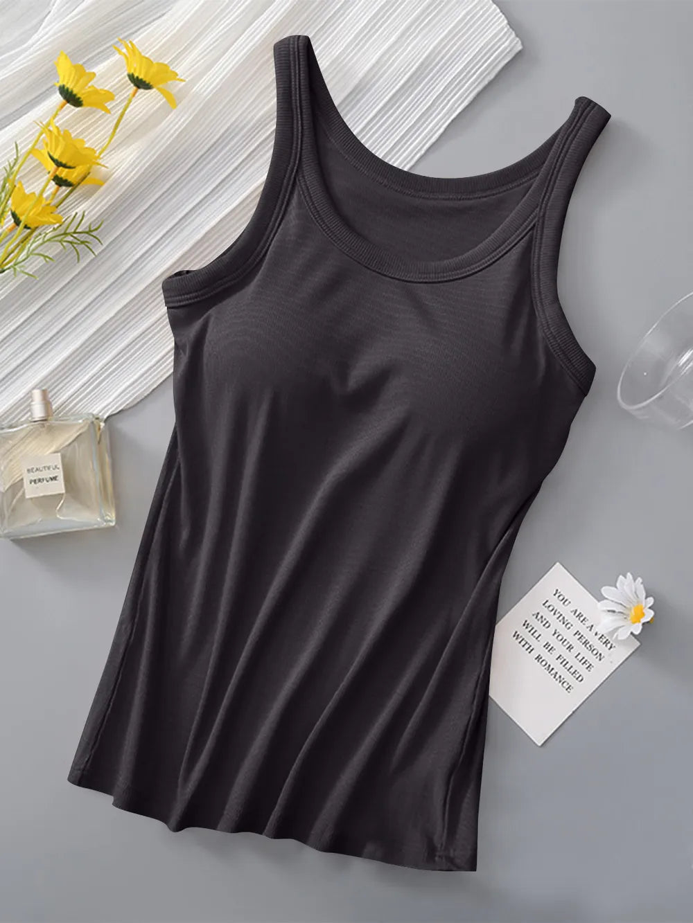 Round Neck Tank with Bra - Lilixa.store