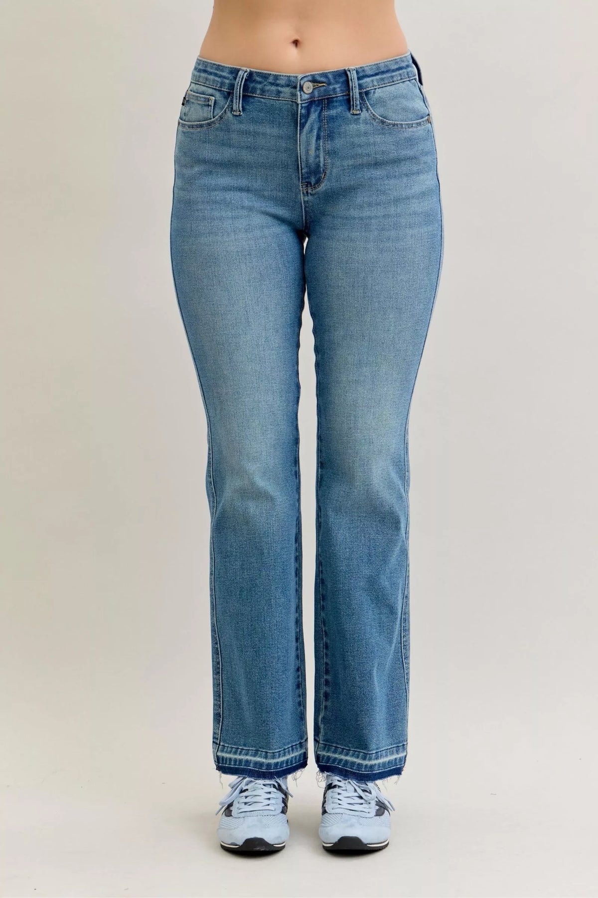 Judy Blue Full Size Mid Rise Slim Bootcut Tummy Control Release Hem Jeans Plus Size - Lilixa.store