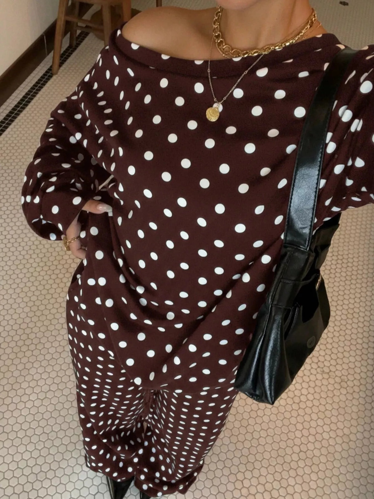 Polka Dot Boat Neck Top and Pants Set - Lilixa.store