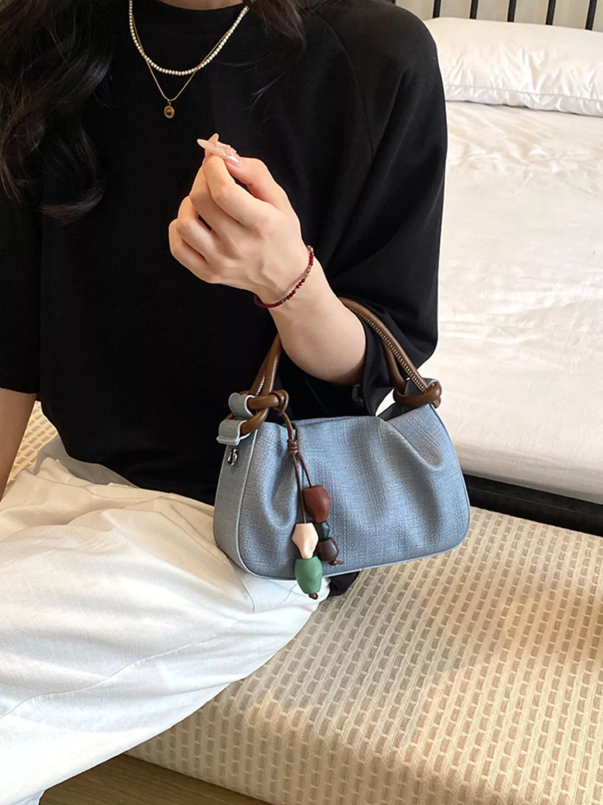 Ruched Top Handle Crossbody Bag
