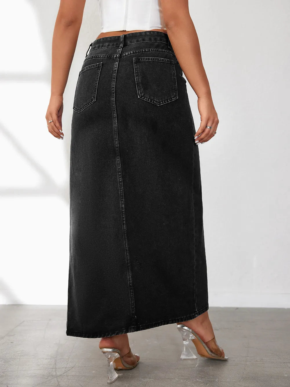 High Rise Slit Denim Skirt - Lilixa.store