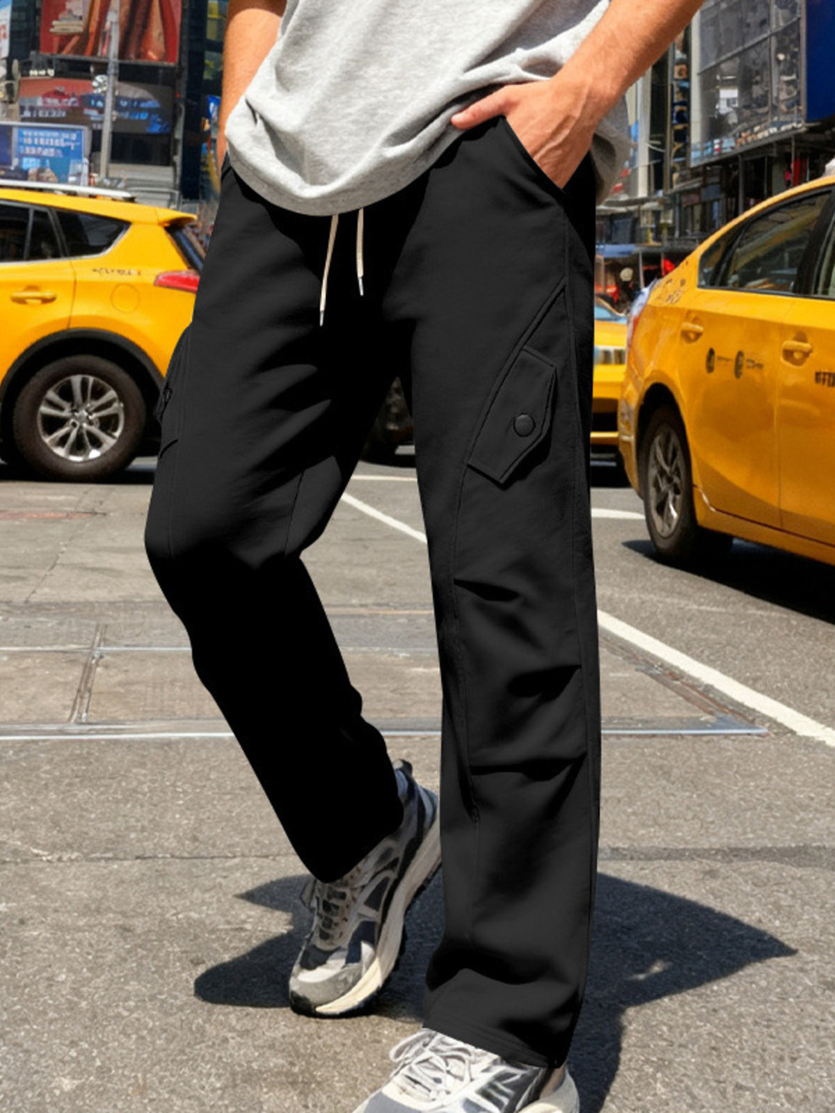Men's Full Size Casual Cargo Pants with Drawstring Waist Plus Size