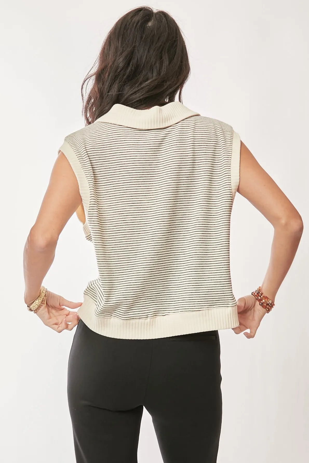 Davi & Dani French Terry Boxy Fit Striped Sweater Vest - Lilixa.store