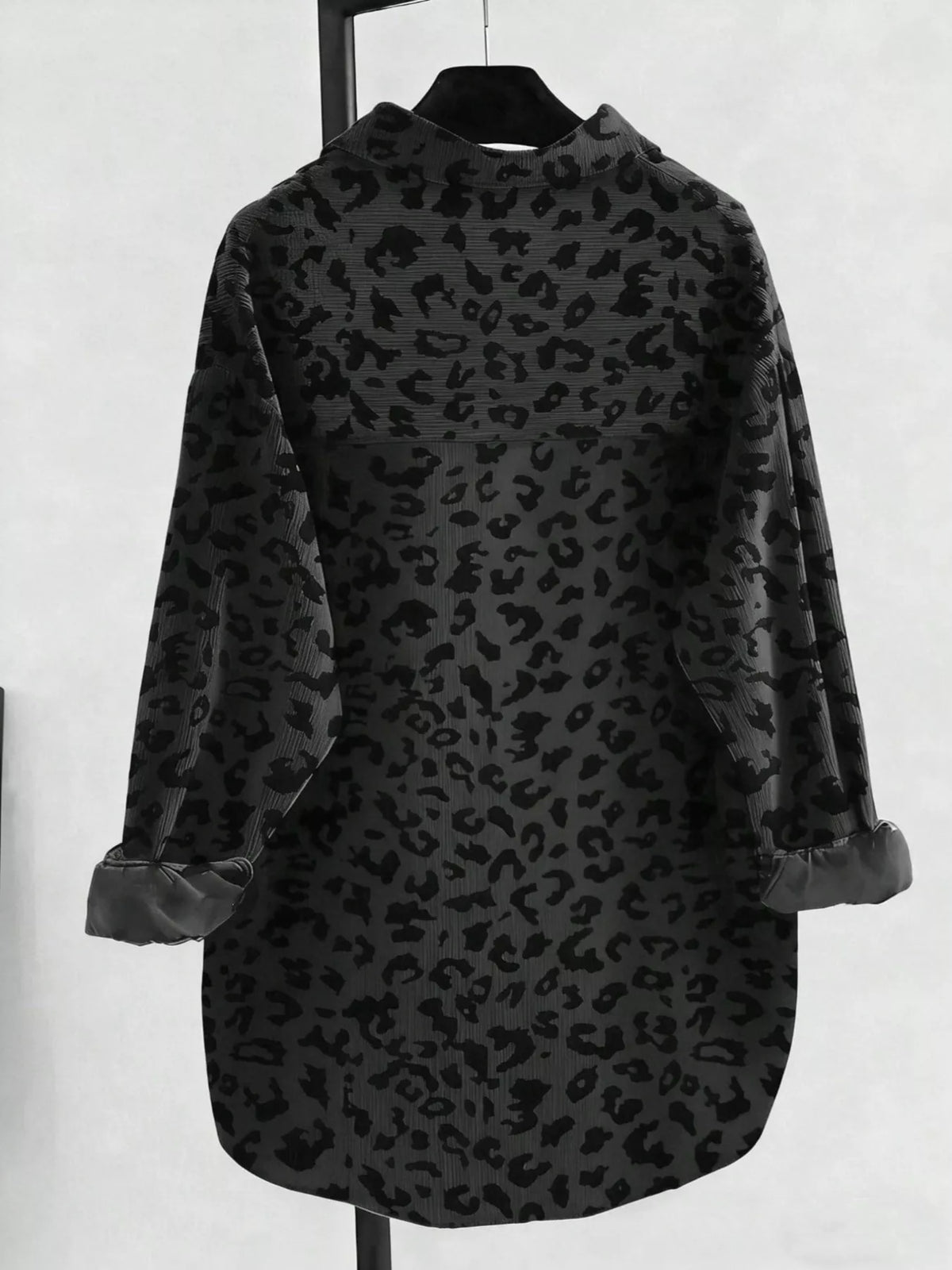 Oversized Leopard Corduroy Button-Down Shirt - Lilixa.store