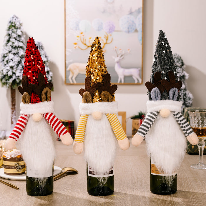 Sequin Pointed Hat Faceless Gnome Wine Bottle Cover - Lilixa.store