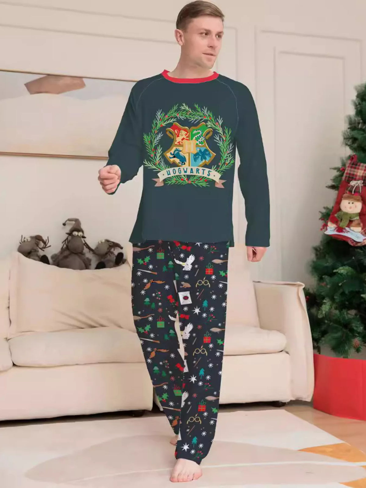 Full Size Family Matching Hogwarts Graphic Pajama Set Plus Size