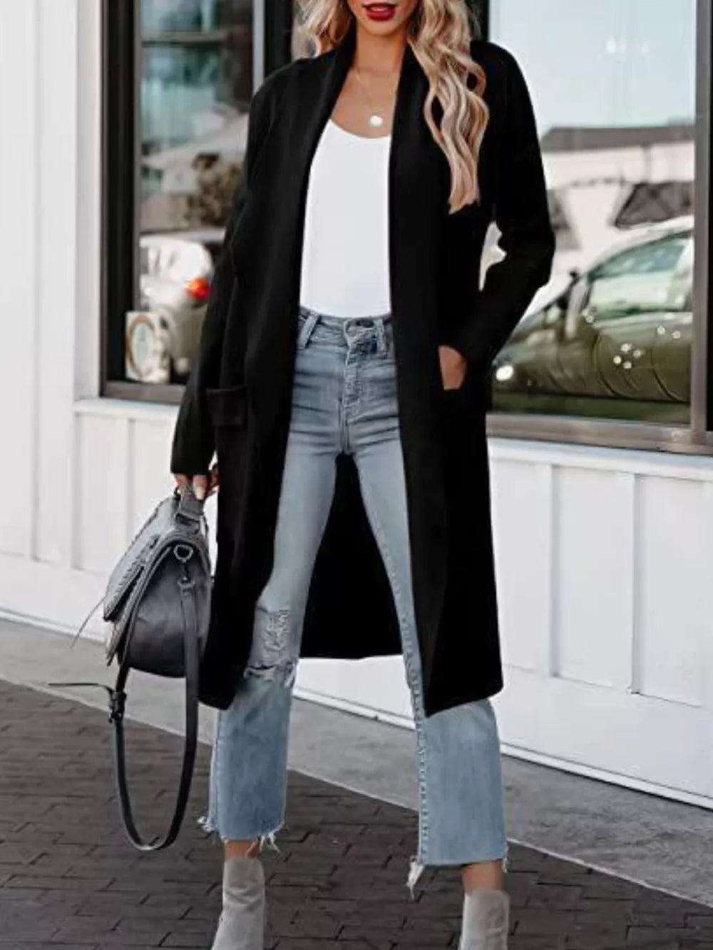 Open Front Dropped Shoulder Outerwear - Lilixa.store