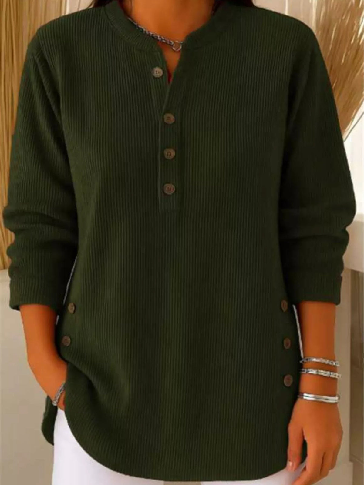 Full Size Button Detail Corduroy Top Plus Size - Lilixa.store