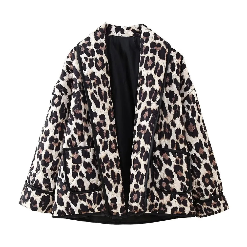 Leopard Open Front Long Sleeve Outerwear, view 7