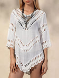 Crochet Trim V-Neck Cover Up - Lilixa.store