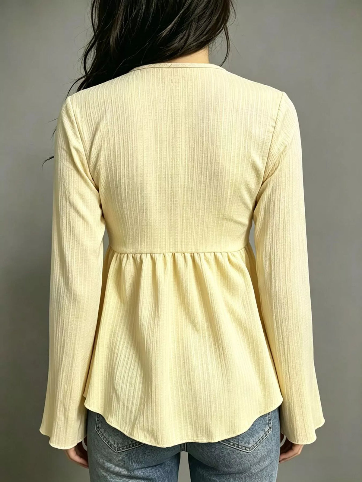 Tie-Front Flare Sleeve Blouse - Lilixa.store