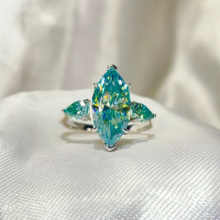 6 Carat 925 Sterling Silver Moissanite Ring in Teal
