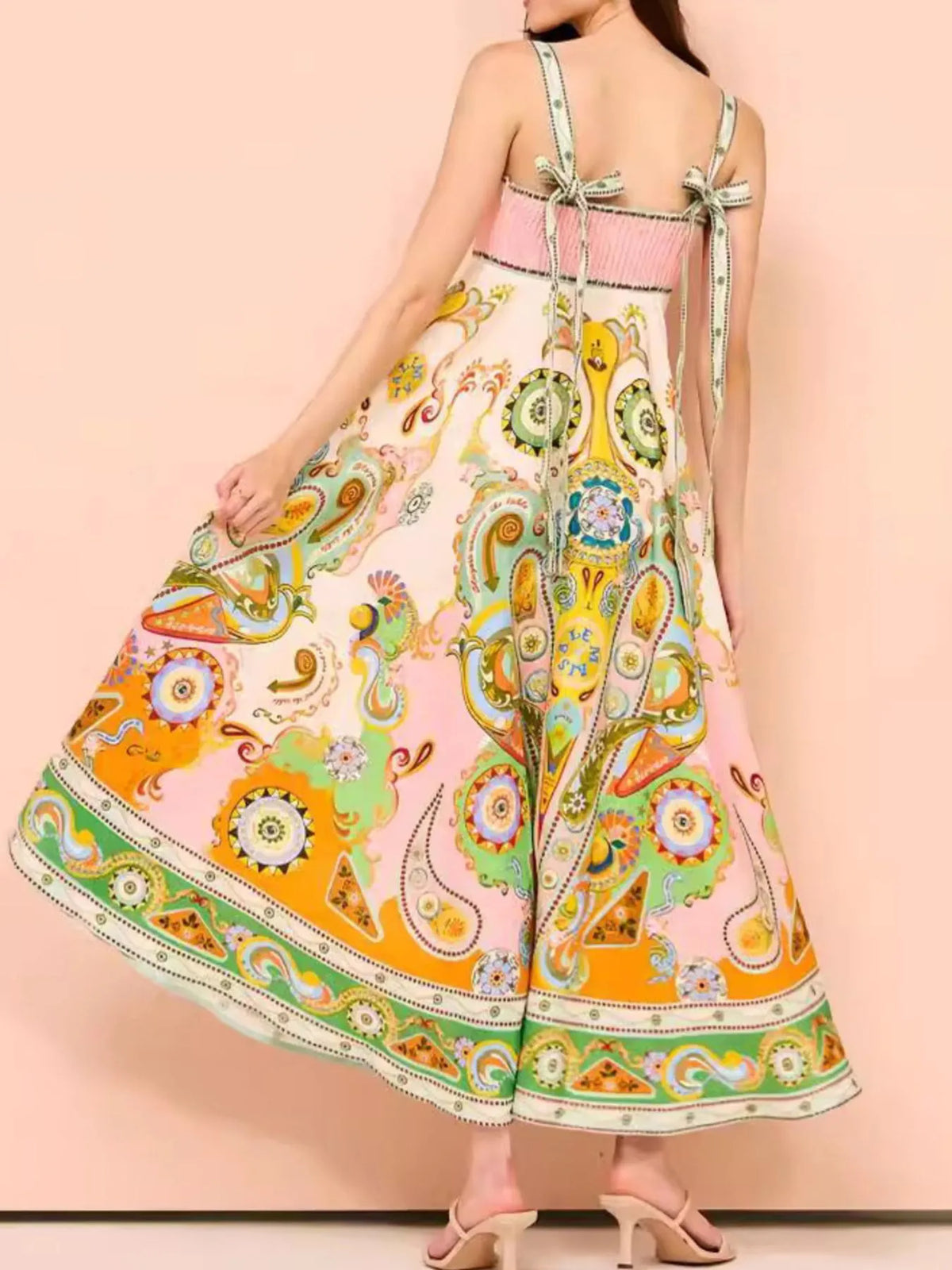 Paisley Print Square Neck Summer Dress - Lilixa.store