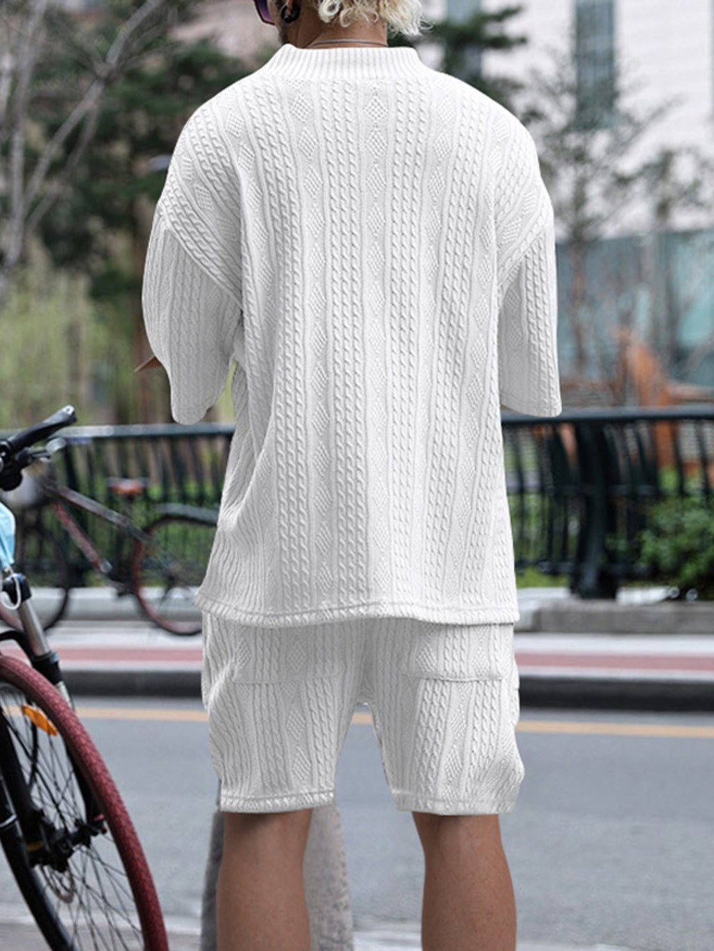 Men's Full Size Casual Knit V-Neck Short Sleeve Top and Shorts Set Plus Size - Lilixa.store