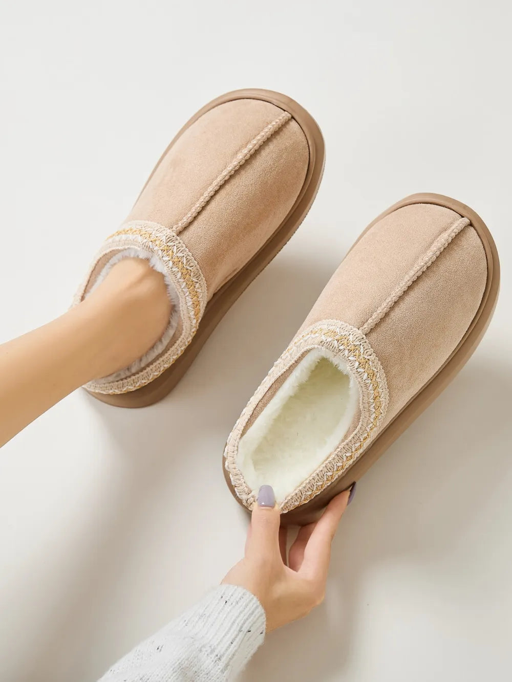 Faux Fur Suede Platform Slippers - Lilixa.store