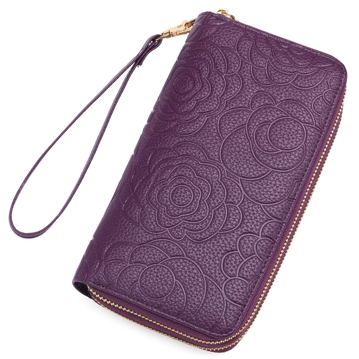 Embossed Floral Pattern Double Zipper Wallet - Lilixa.store