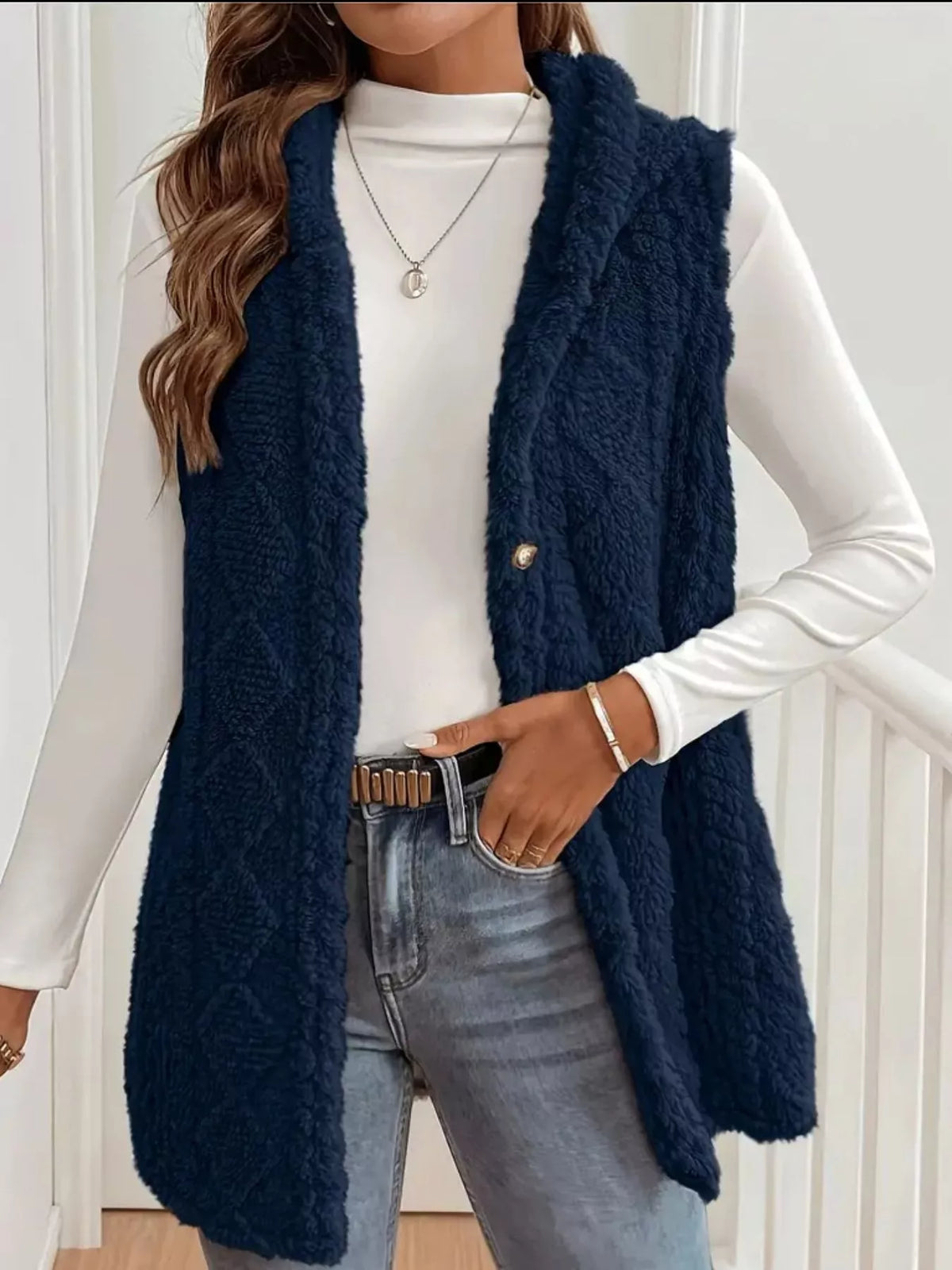 Hooded Button-Up Sherpa Vest Coat - Lilixa.store