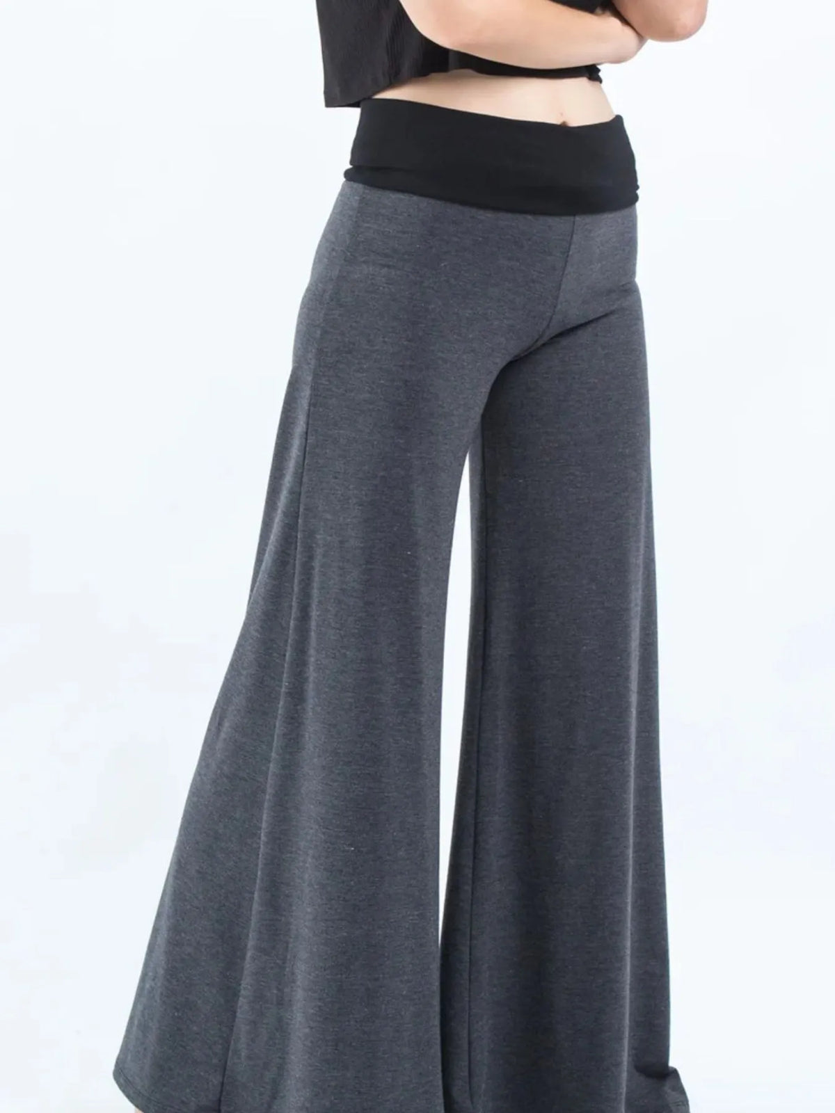 High Waisted Wide Leg Yoga Pants with Contrast Waistband - Lilixa.store
