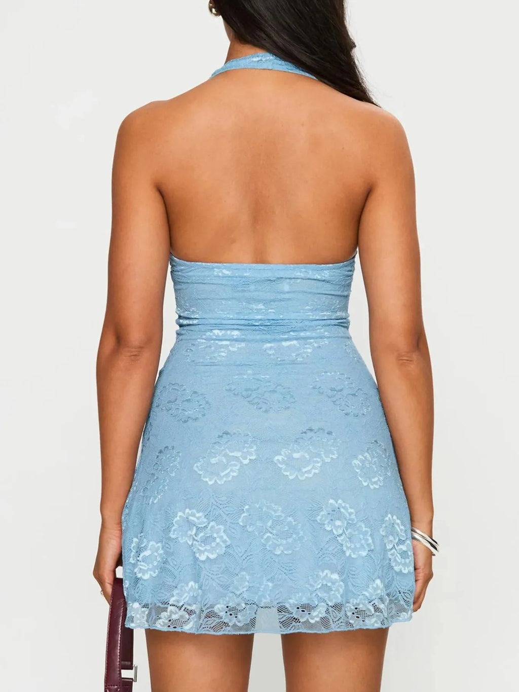 Floral Lace Halter Deep V-Neck Bodycon Dress - Lilixa.store
