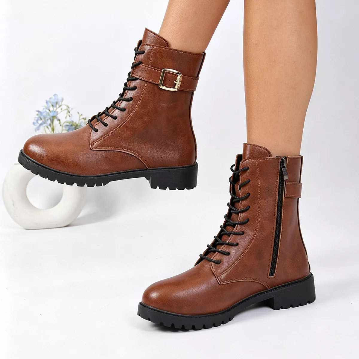 Round Toe Lace Up Boots - Lilixa.store