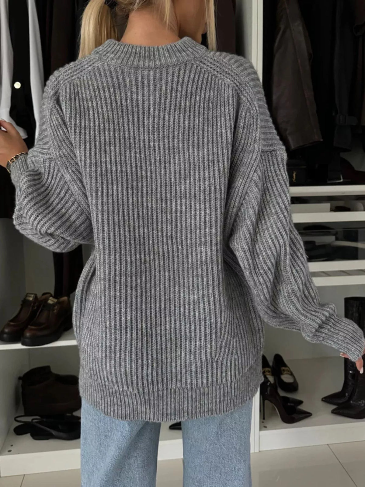 Ribbed Knit Crew Neck Sweater - Lilixa.store