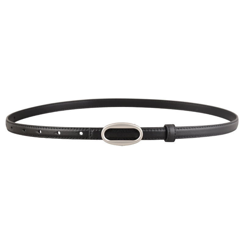 Oval Buckle Skinny Leather Belt - Lilixa.store