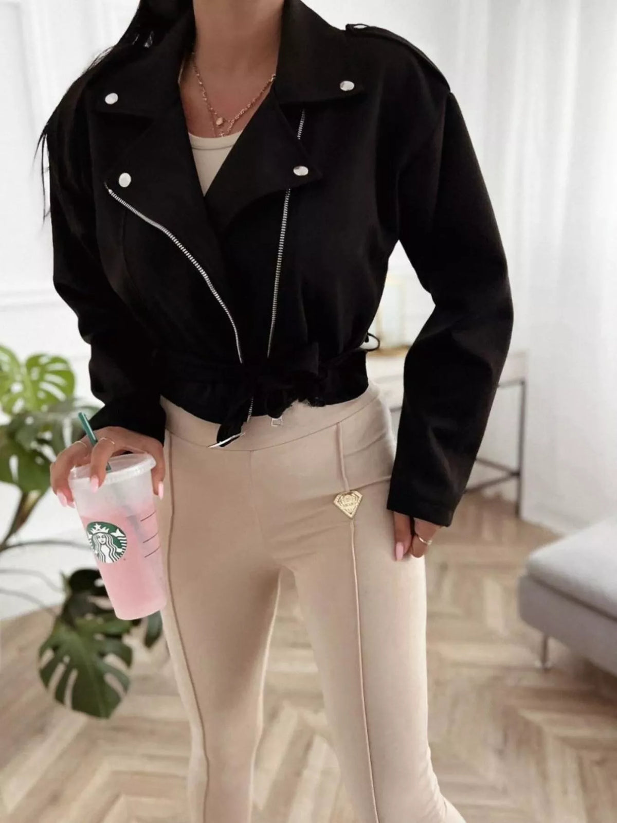 Zip Up Cropped Jacket in Black