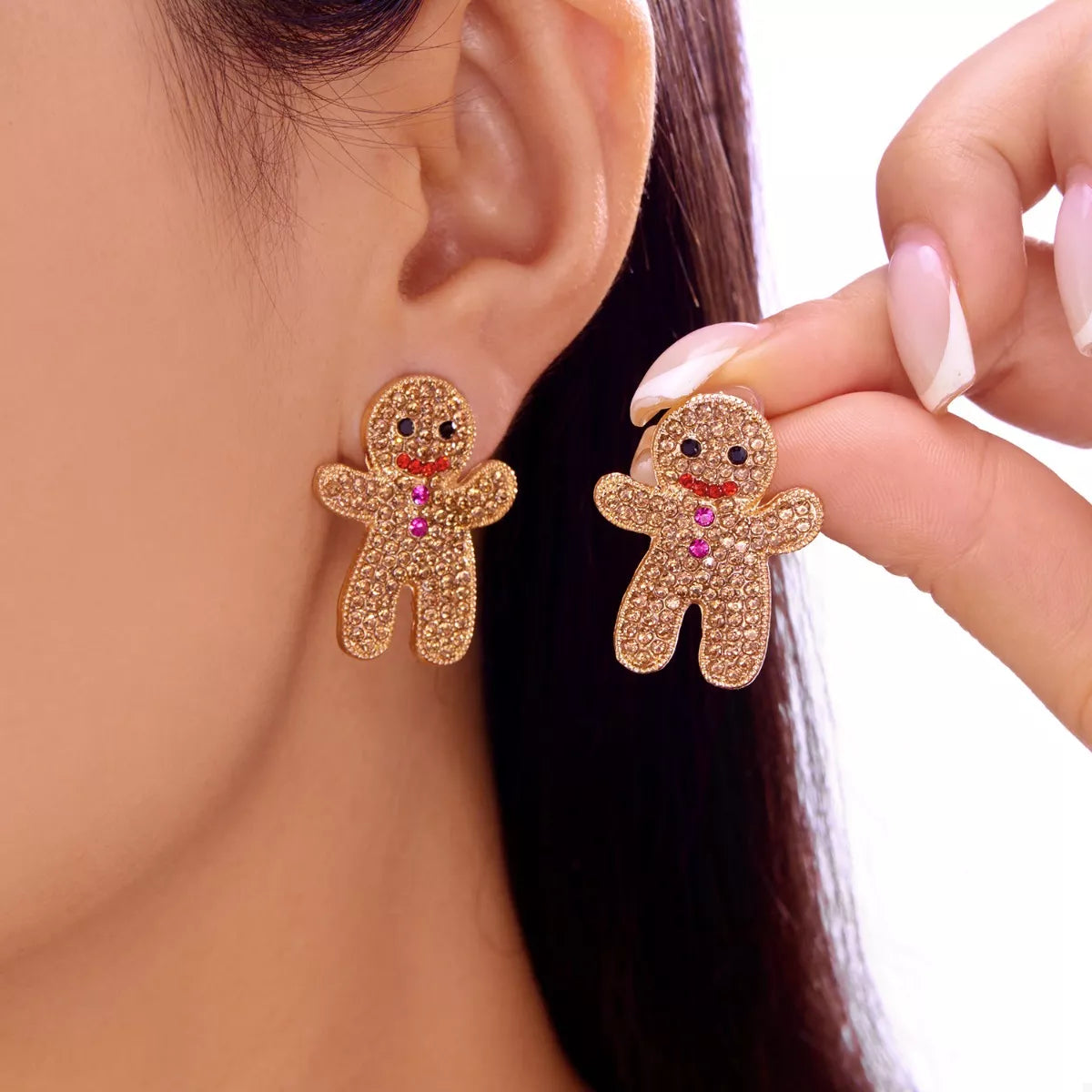 Alloy Gingerbread Man Stud Earrings - Lilixa.store