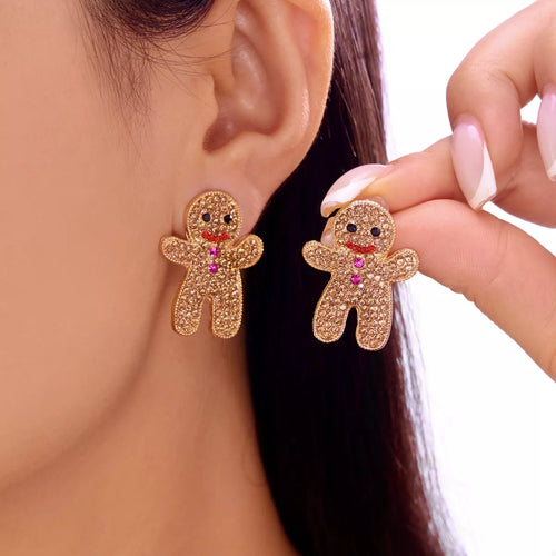 Alloy Gingerbread Man Stud Earrings - Lilixa.store