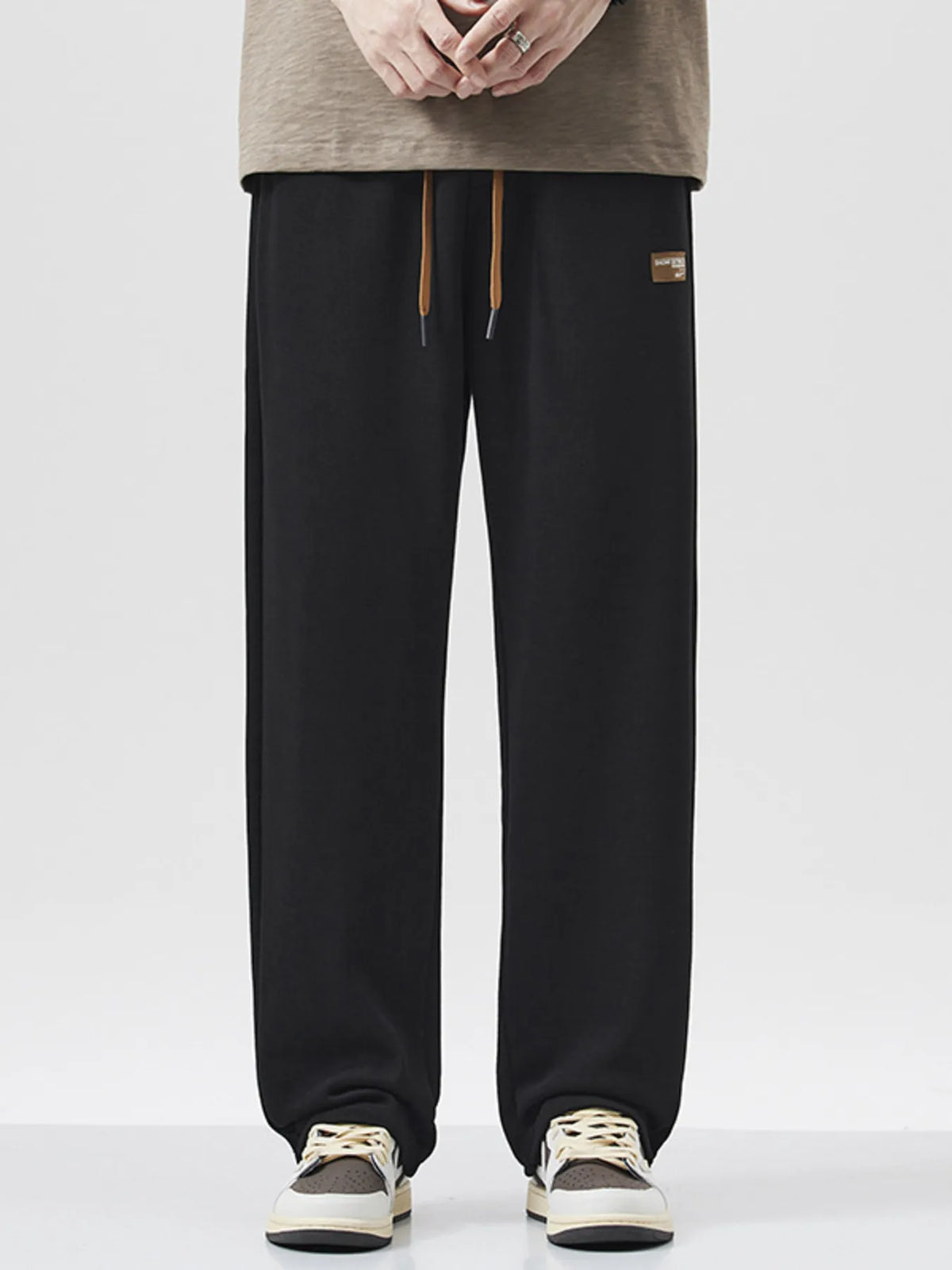 Men's Full Size Drawstring Wide Leg Pants Plus Size in Black
