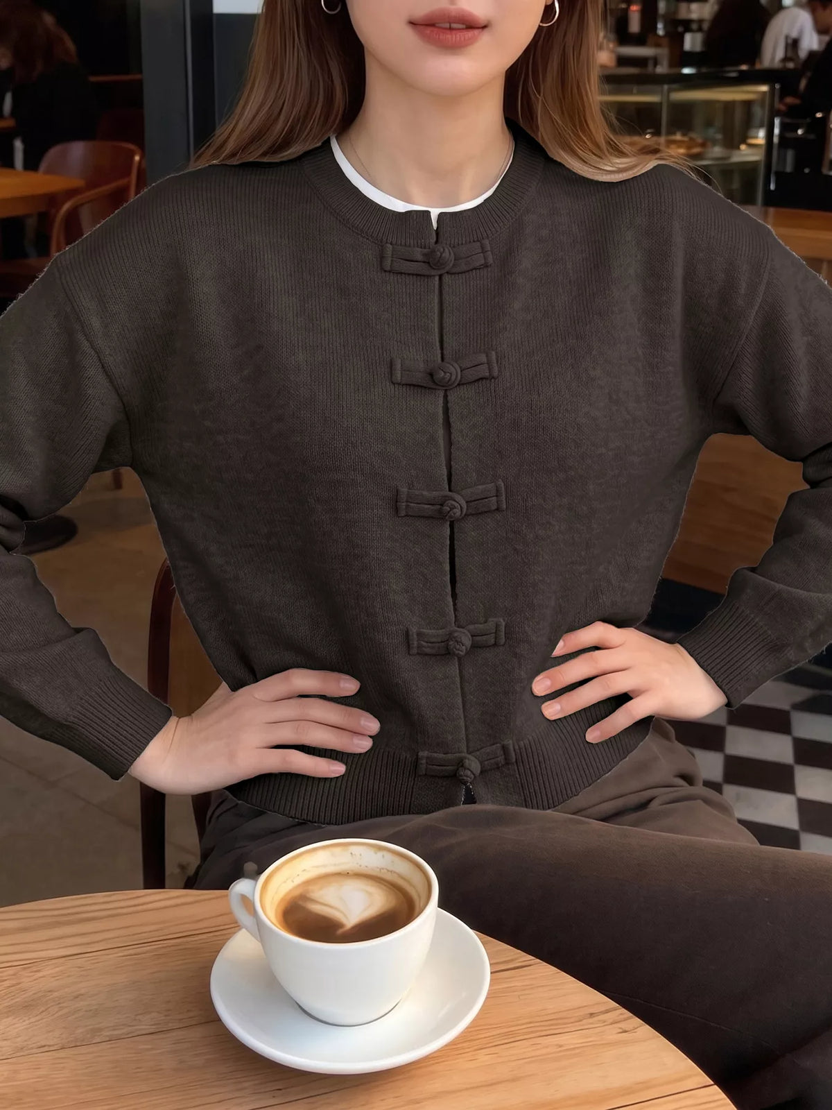 Chinese-Style Button Knit Cardigan - Lilixa.store