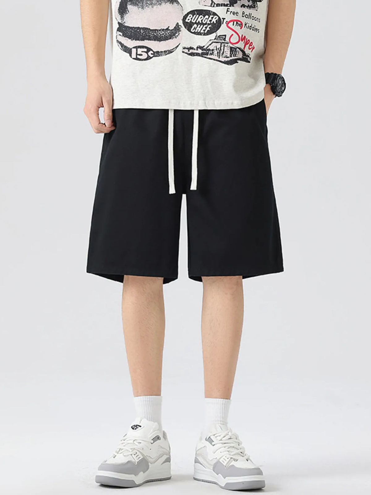 Men's Full Size Wide-Leg Shorts Plus Size in Black