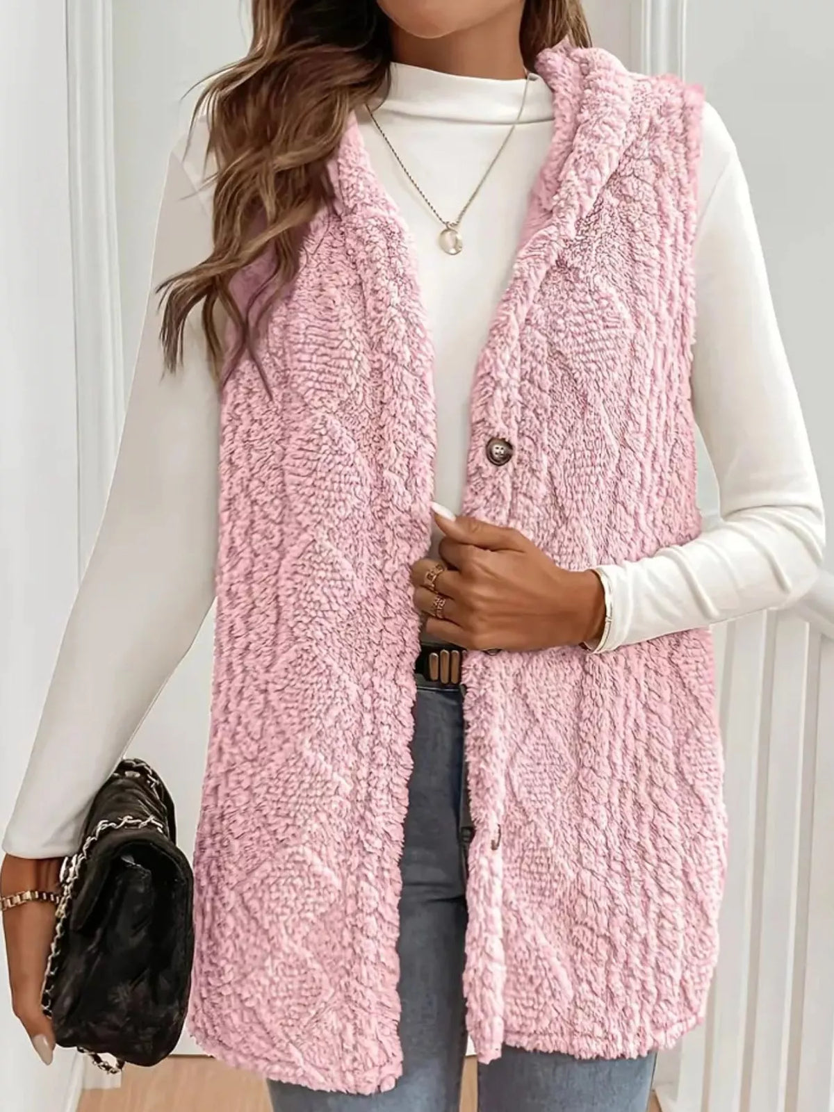 Button-Down Sherpa Hooded Vest Coat - Lilixa.store