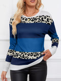 Leopard Color Block Striped Knit Top - Lilixa.store