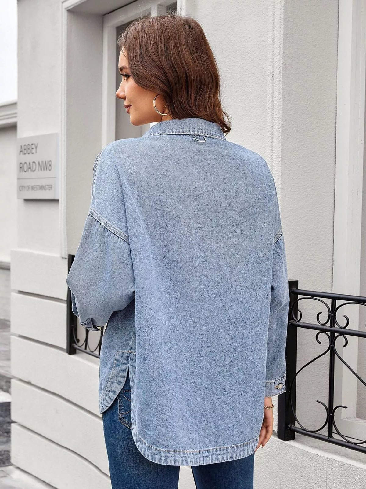 Vintage Wash Button-Down Denim Jacket, view 8